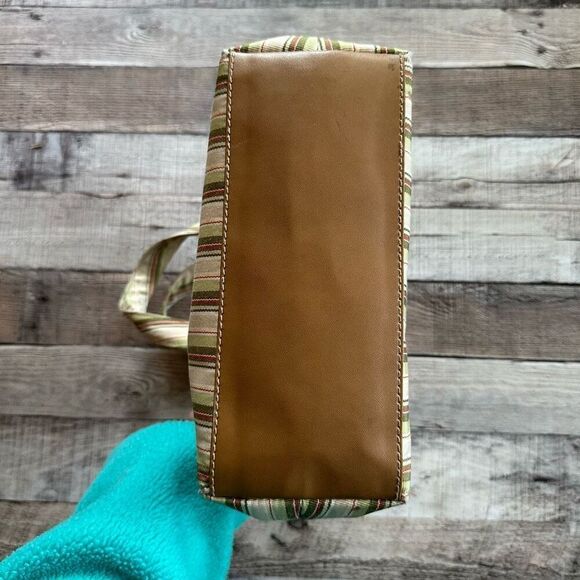 Fossil Y2K Striped Canvas Shoulder Bag Tote Green Brown Boho Casual Everyday - Picture 9 of 10